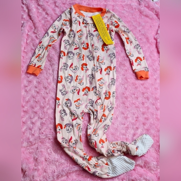 Amazon Essentials Disney Princesses Pink & Orange Onesie Footed Pyjamas Size 3T - Picture 4 of 8